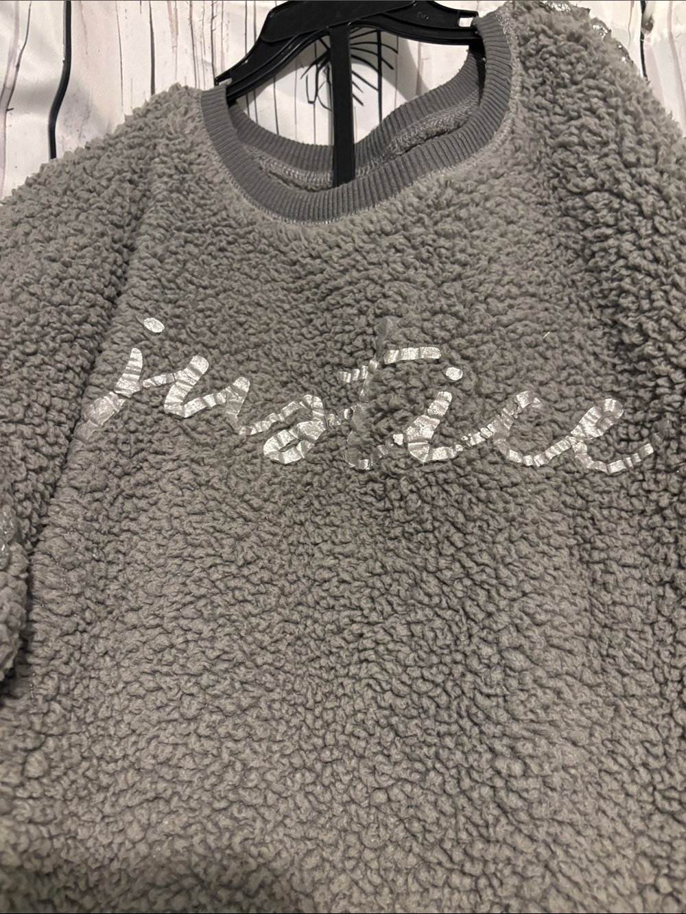 Justice Gray Sherpa Pajama Set with Sparkle Stars